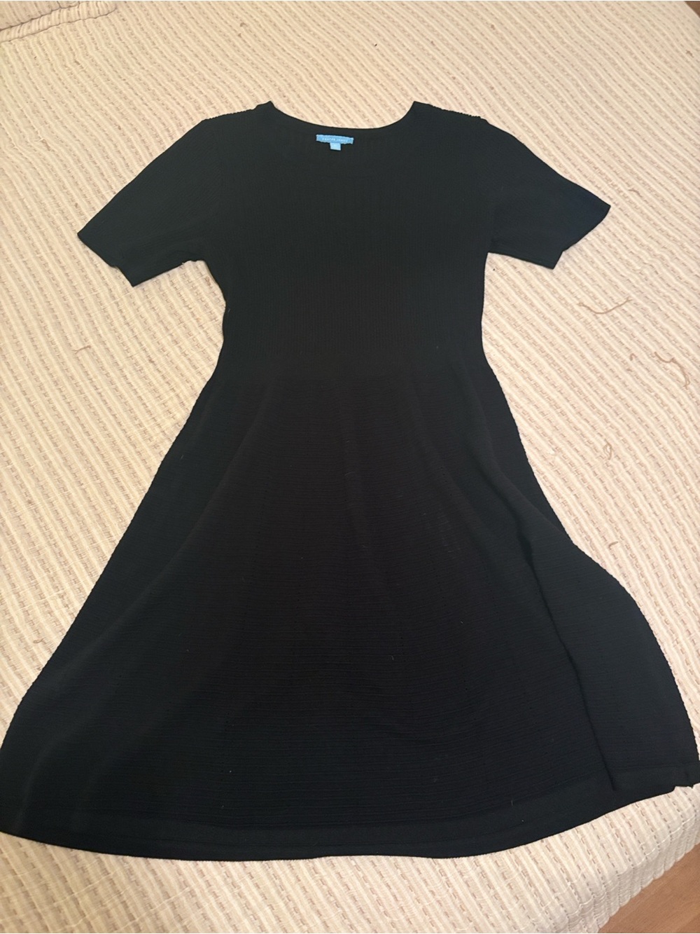 Draper James Black Ribbed Pointelle Knit Fit and Flare Dress